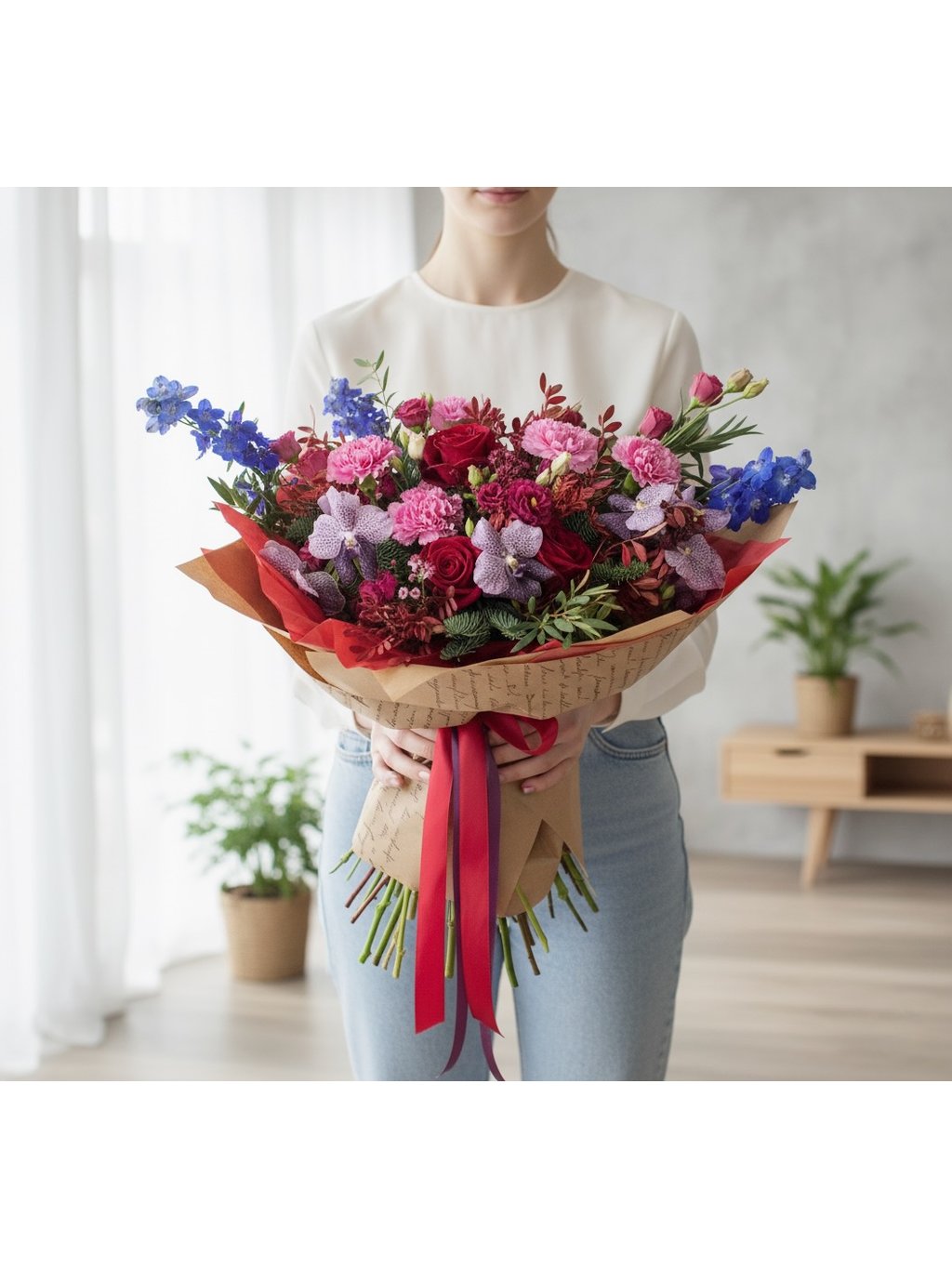 Kytice z mixu květů s orchideou